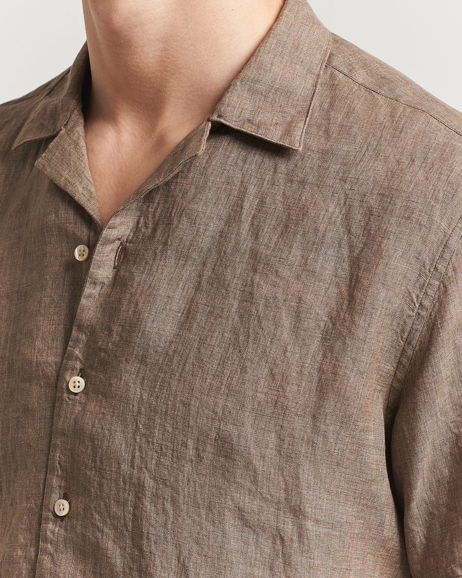 Stenströms Short Sleeve Linen Shirt Brown