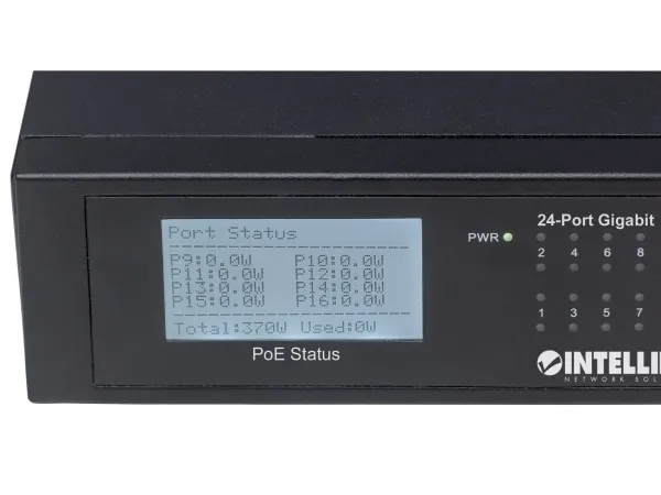 Intellinet 561242, Ikke administreret, Gigabit Ethernet (10/100/1000), Fuld duplex, Strøm over Ethernet (PoE), Stativ-montering, 1U