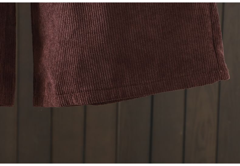 ZIMO - Elastische taille, effen fleecegevoerde corduroy broek met wijde pijpen