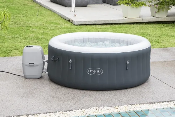 Bestway 60009, 669 L, 4 person(er), Rund, Boble/Jet massage, Acrylonitrilbutadienstyren, PVC, Grå, Hvid