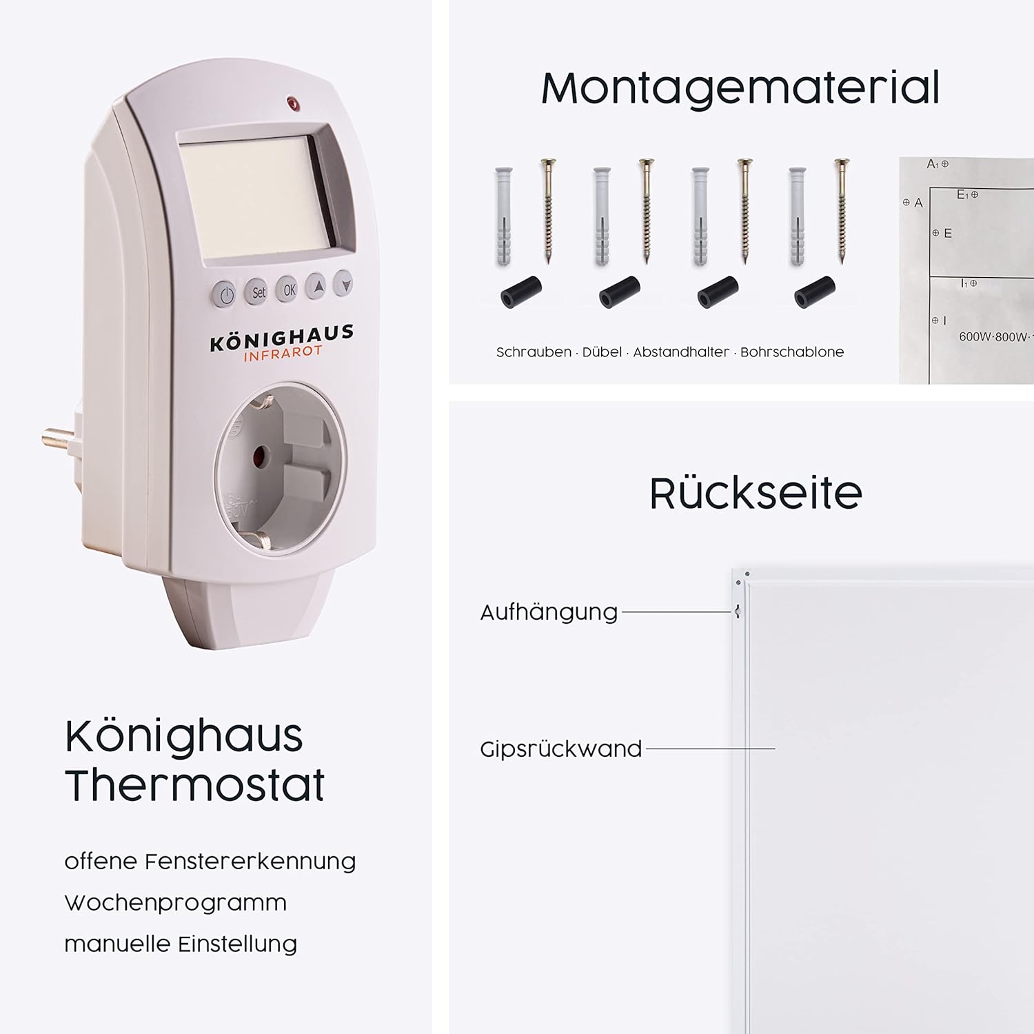Infrarotheizung – Kinderzimmer Bildmotive – TÜV SÜD - 1000 Watt + Thermostat - Weißer Rahmen (10. Zahlen)