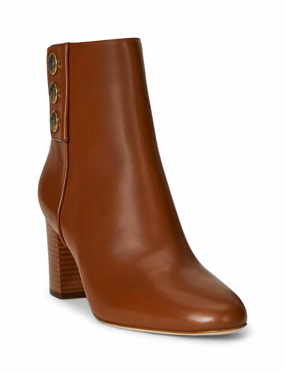 LAUREN RALPH LAUREN<br>Botas de tornozelo de couro com salto Kenndi