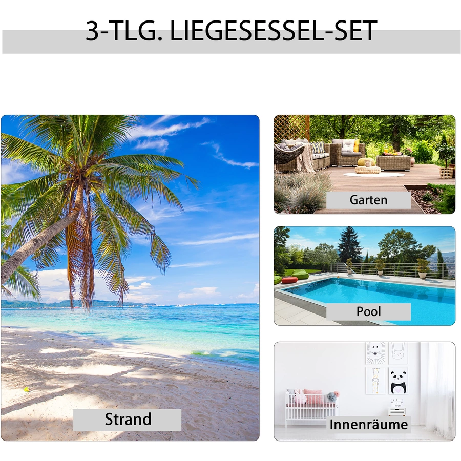 Outsunny 2er Set Gartenliegen mit Tisch grau
