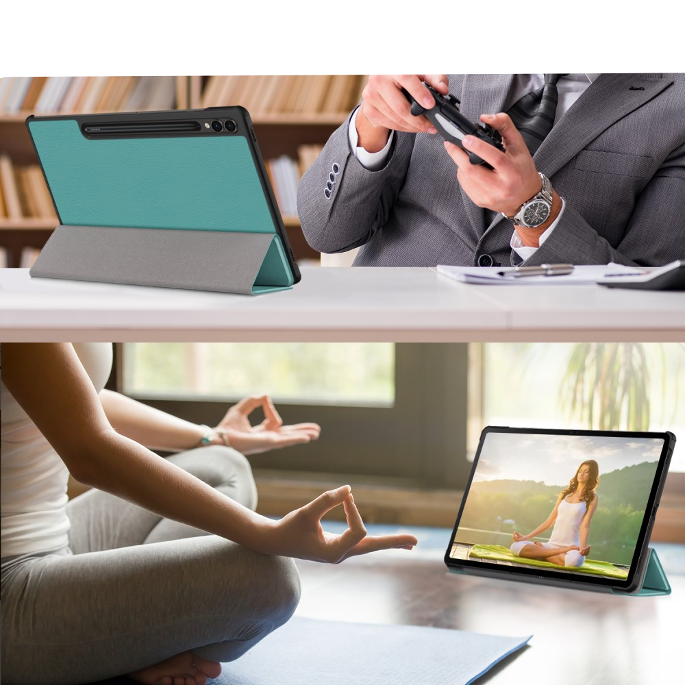 Samsung Galaxy Tab S9  Plus Leder Tasche Smart Cover Hülle Litchi Look   S-Pen Halterung - Grün