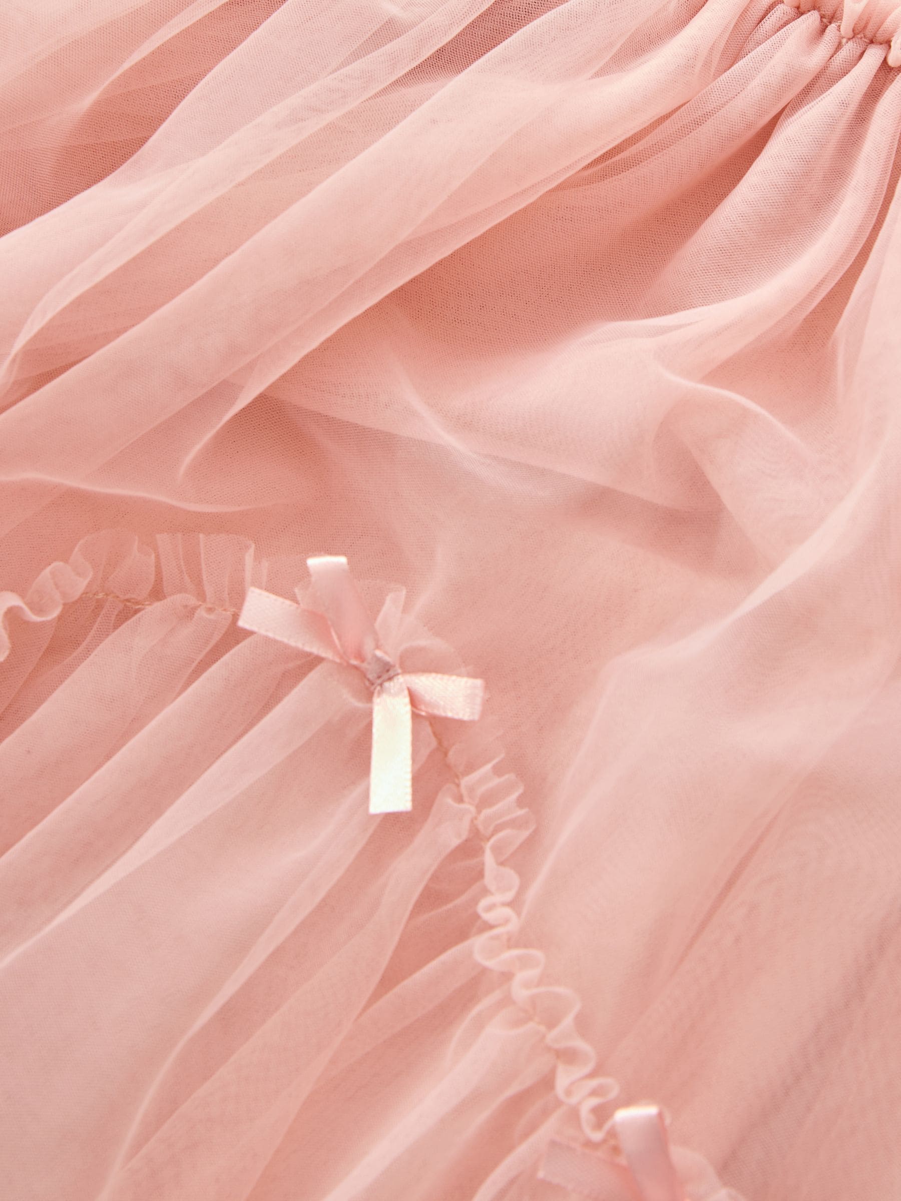 Roze - Mesh rok met strikdetail (3-16jr)