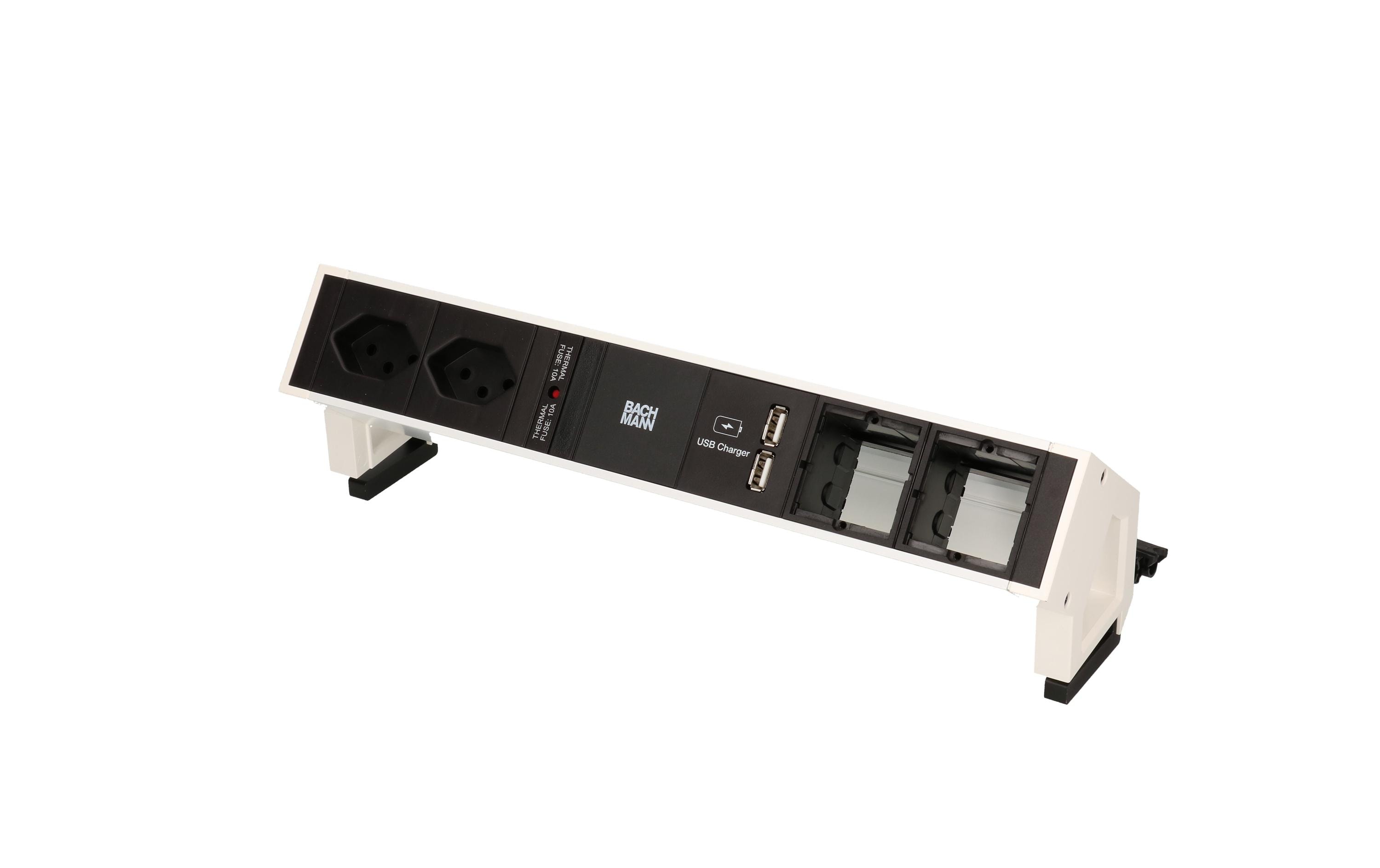 Tischsteckdosenleiste DESK 2 2x T13, 1x USB, 2x ABD<br>Tischsteckdosenleiste, Inox