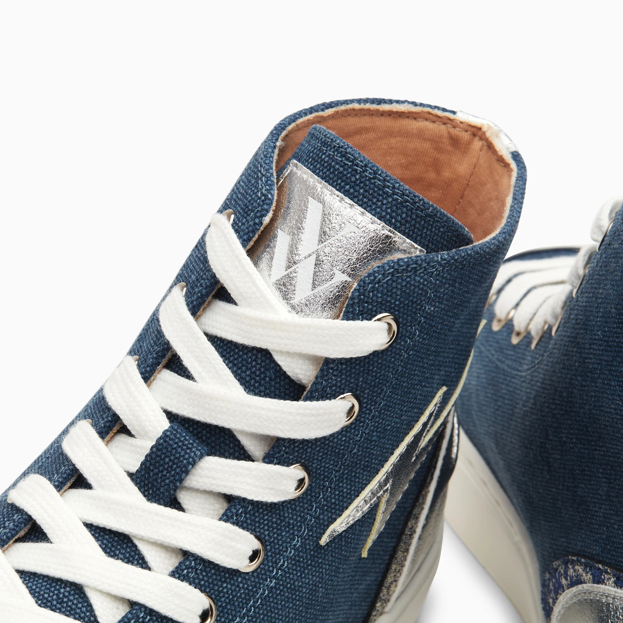 Sneakers-Baskets éclair Laure montantes denim et argent