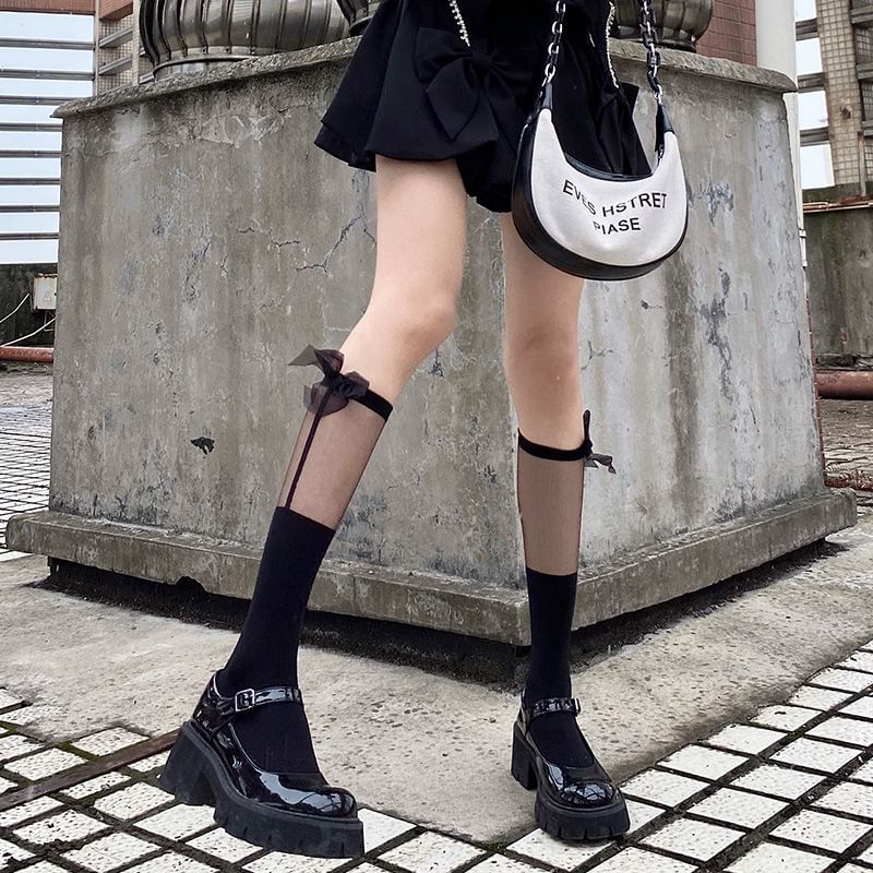 Dshe - Mesh Paneel Strik Accent Mid-Calf Sokken / Set