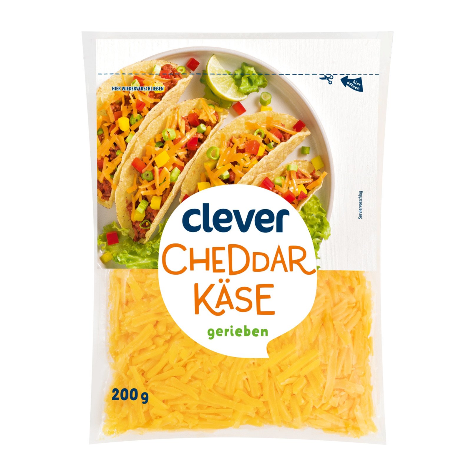 Clever Cheddar Käse gerieben
