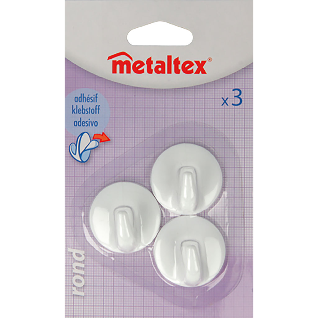 Lot de 2 crochets adhésifs ronds blancs D 3.5cm