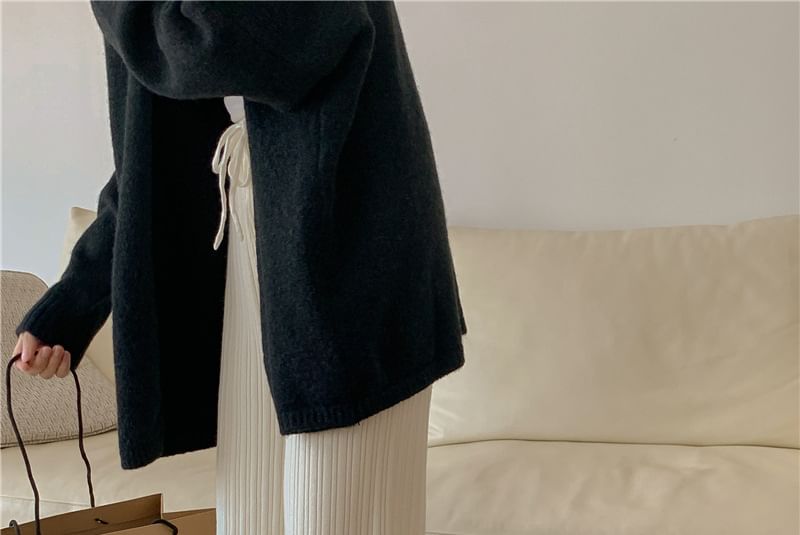 Alfie - Elastische taille, effen geribbelde, wijde broek