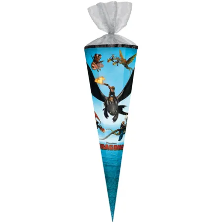 Nestler Schultüte Drachenzähmen 3, 85 cm, eckig, Tüll/Textilborde