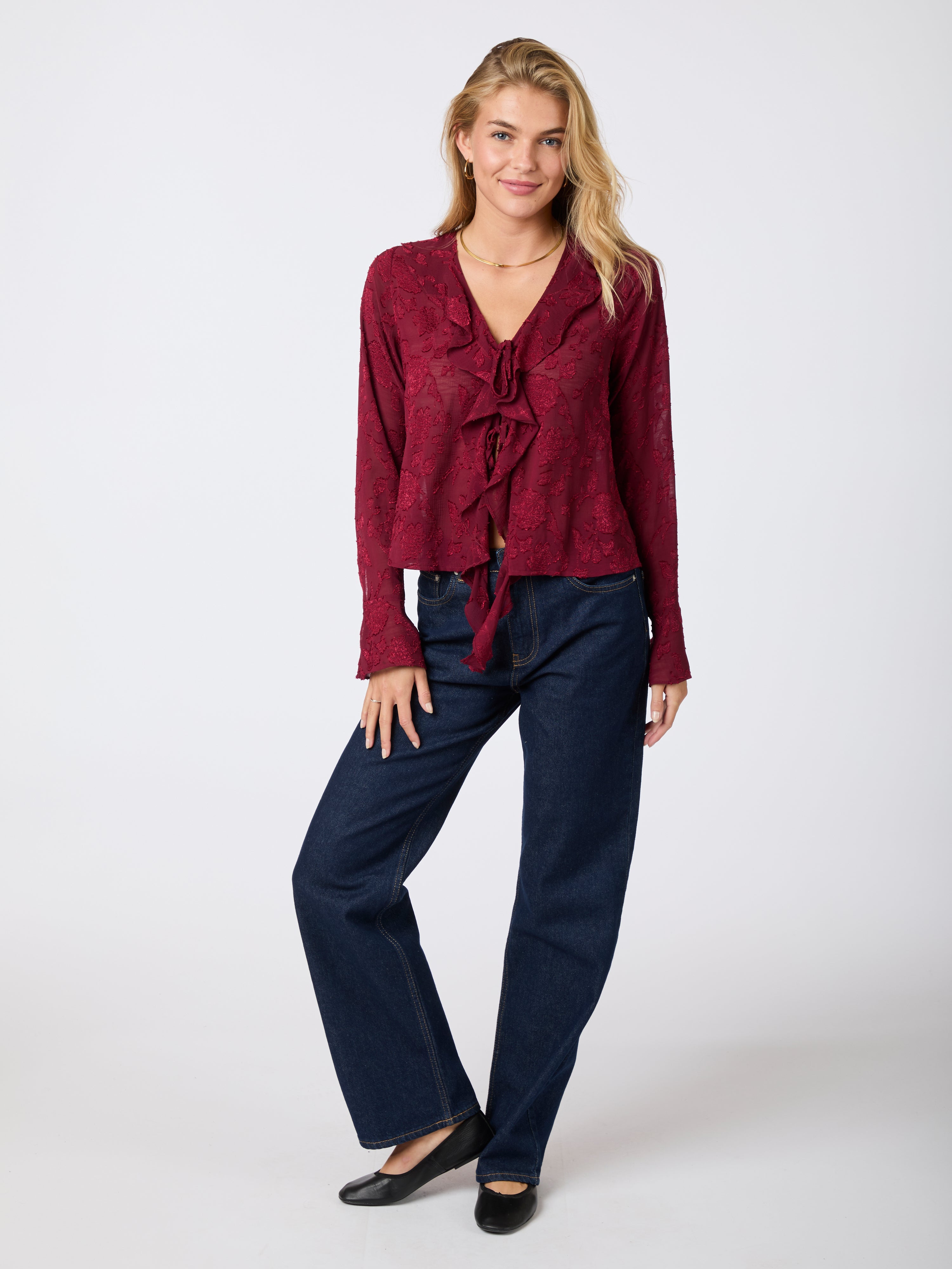 Neo Noir  Anika Burnout bluse - Burgundy