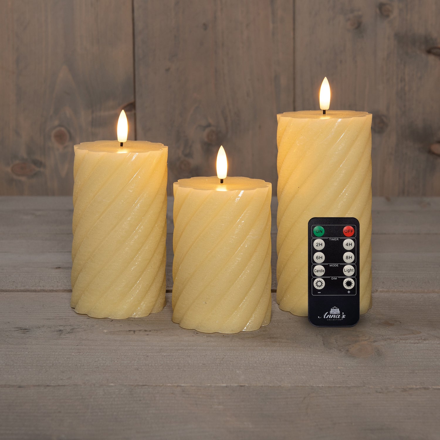 Anna's Collection LED stompkaars Swirl met timer ivoor D 7,5 H 10 / 12,5 / 15 cm 3 stuks