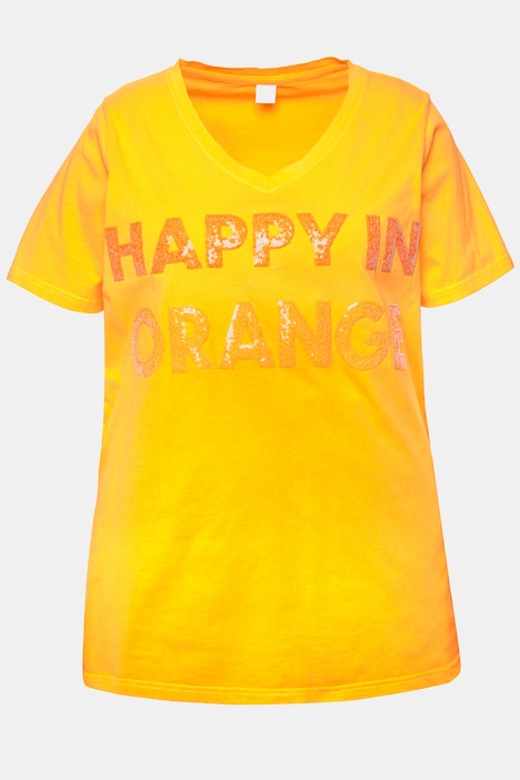 T-Shirt, Farbverlauf, Pailleten-Schriftzug, V-Ausschnitt, Halbarm
