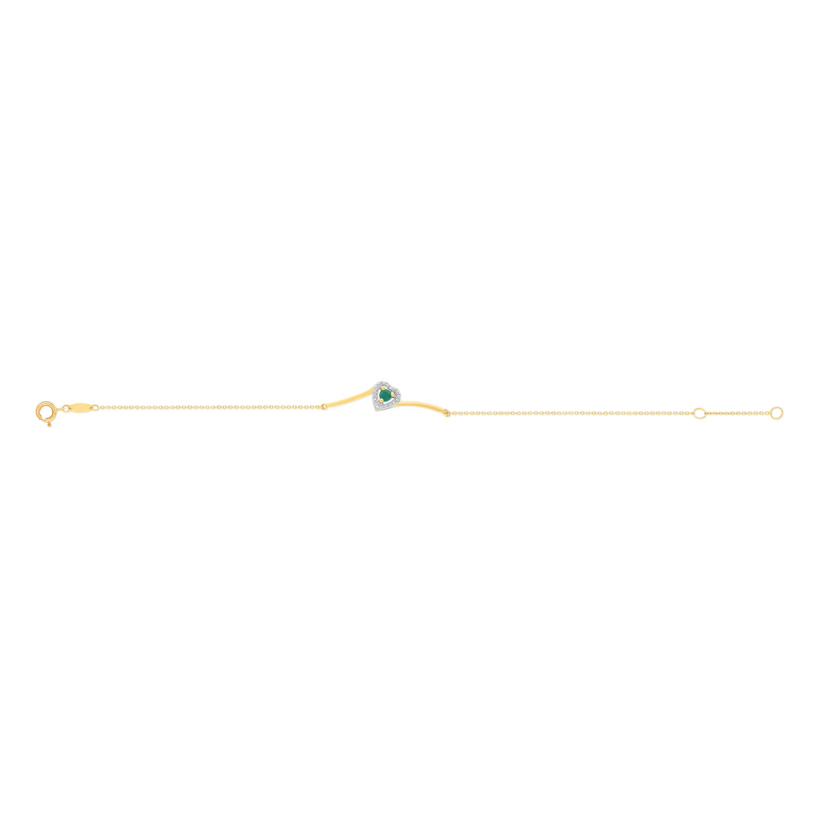 Bracelet or 375 2tons coeur émeraude et diamants 18cm