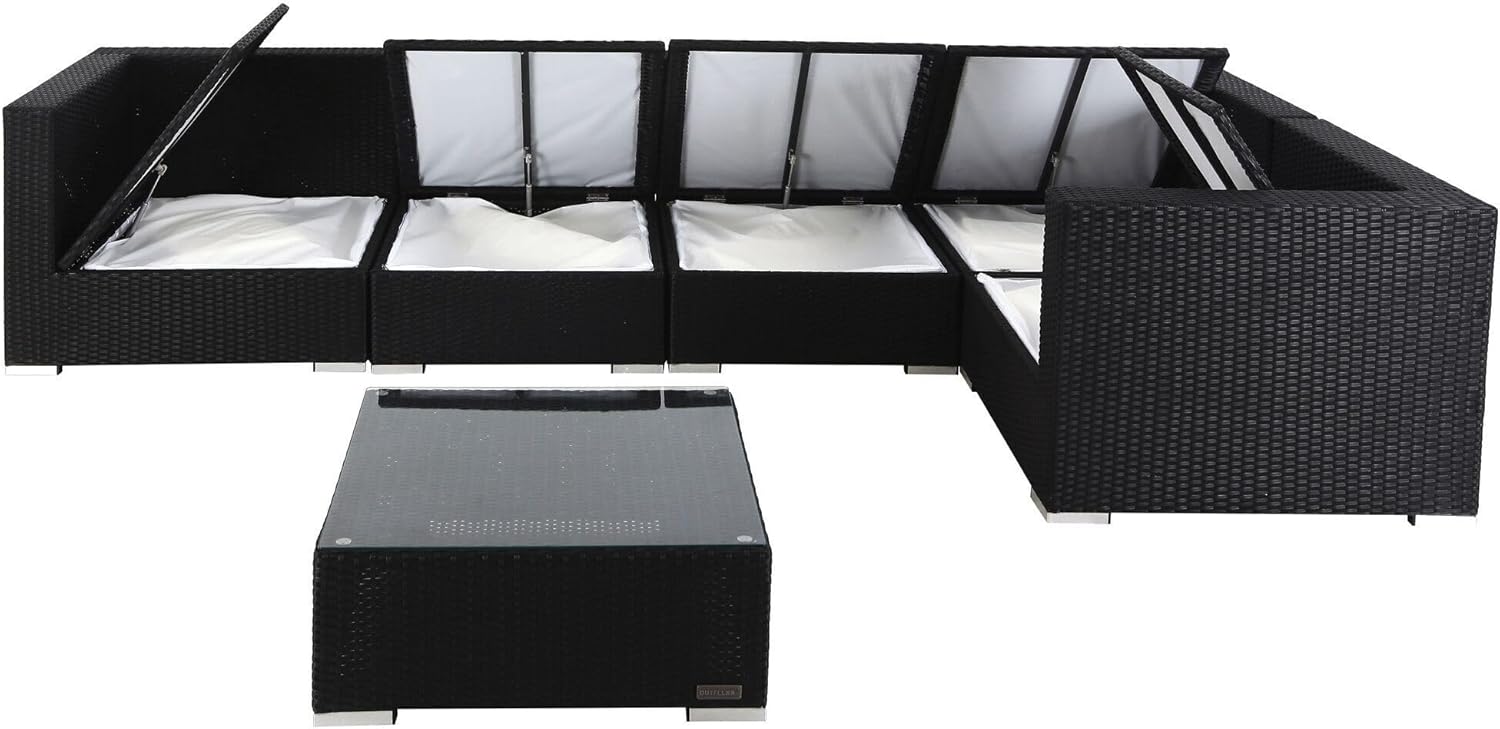 OUTFLEXX Gartenlounge Polyrattan, Creme/weiß, schwarz, für 5 Personen, inkl. Kaffeetisch, wasserfeste Kissenbox
