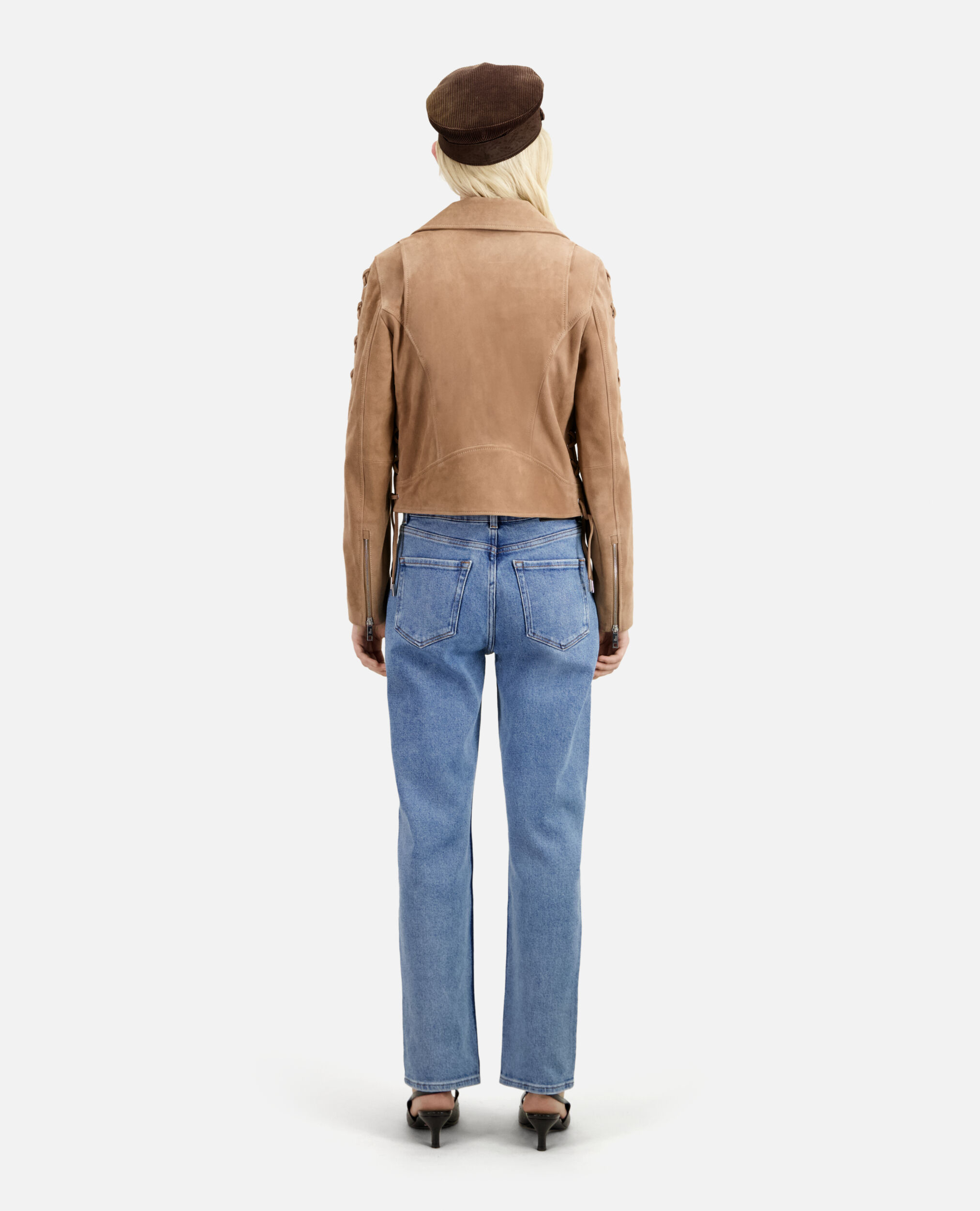 Beige suede leather biker jacket