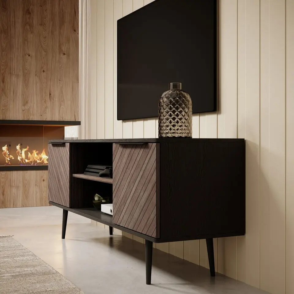 Meubella - TV-Meubel Pedro - Donker eiken - Zwart eiken - 150 cm