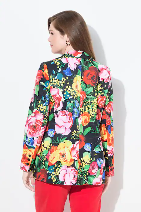 Blazer, Blütenmuster, Reverskragen, farbiges Futter, schwarz