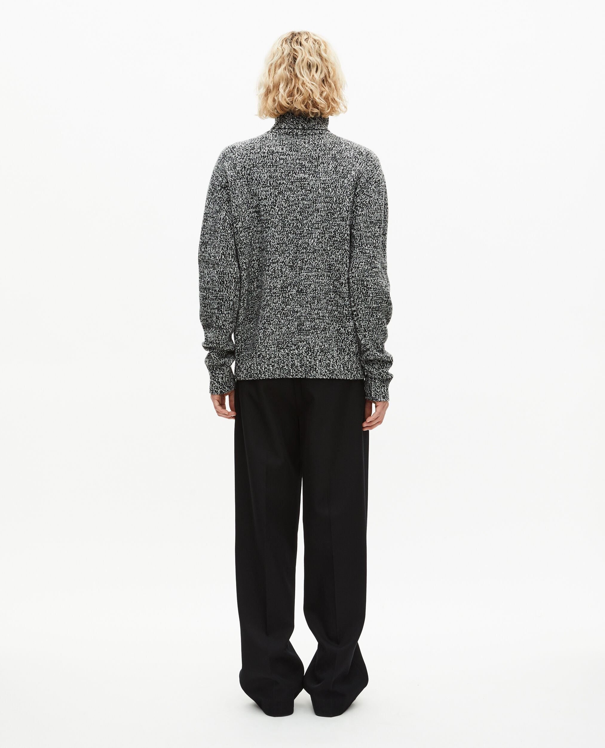 Pull col roulé mouliné noir et blanc