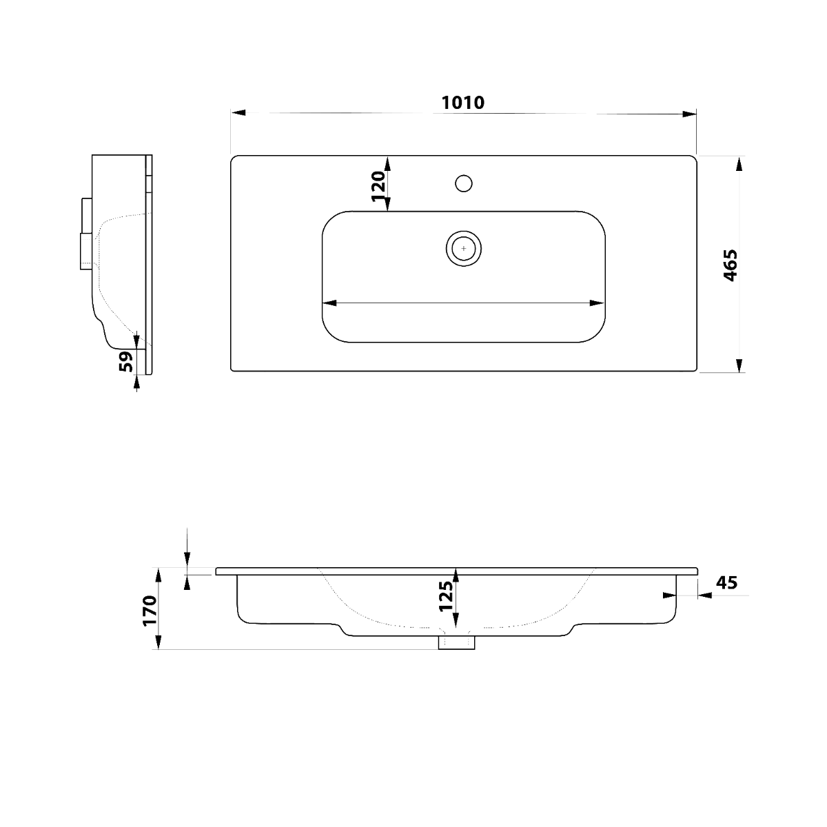 Sapho Piedra keramische wastafel met kraangat 101x46.5cm wit glans