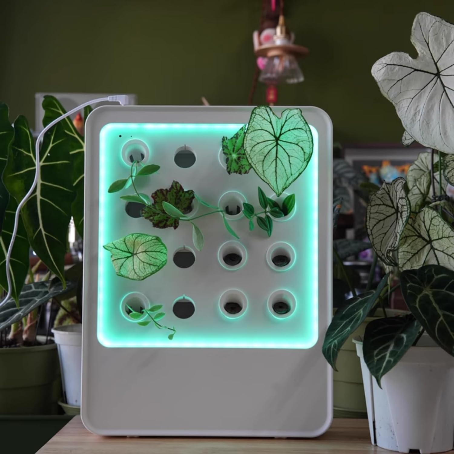 Hydroponisches Anbausystem, Indoor-Garten-Set mit LED-Pflanzenbeleuchtung, erdfrei, mit Geräuschsensor, dreifach gefiltertem Licht und App-Steuerung für 16 Pflanzen - ideal für Zuhause und Büro
