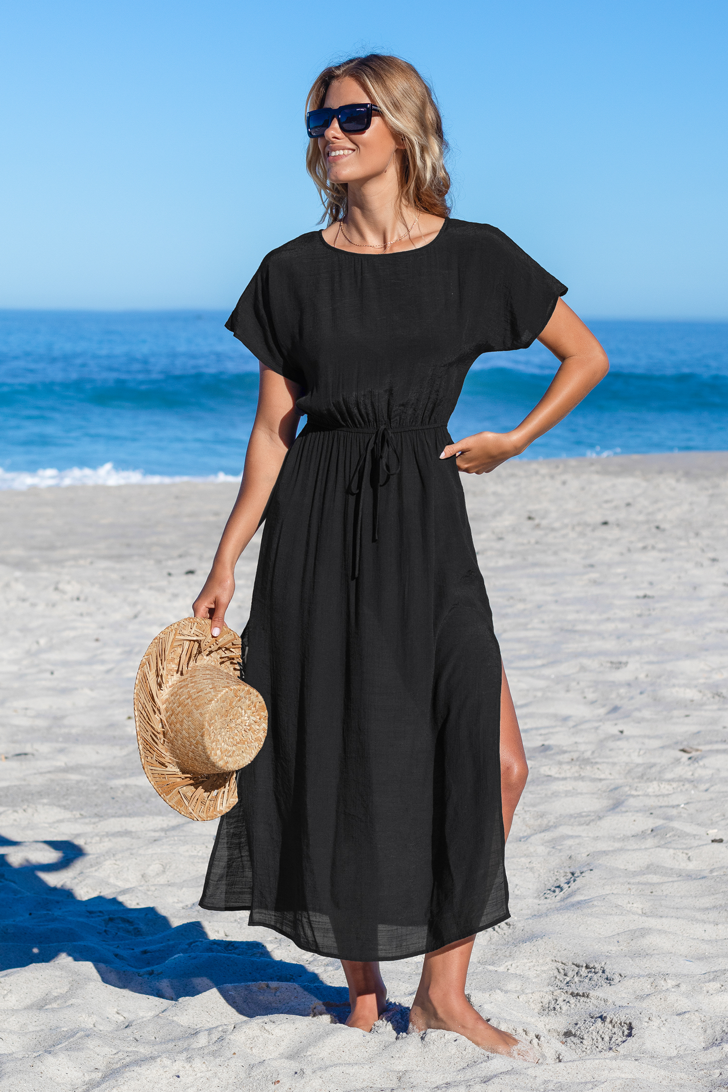 Robe cover up à manches courtes noire