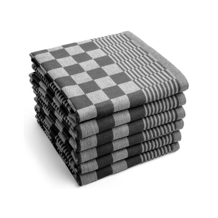 Theedoeken set Blok Zwart 65x65 Set van 6 - Geblokt - Blokdoeken - Horeca Theedoeken