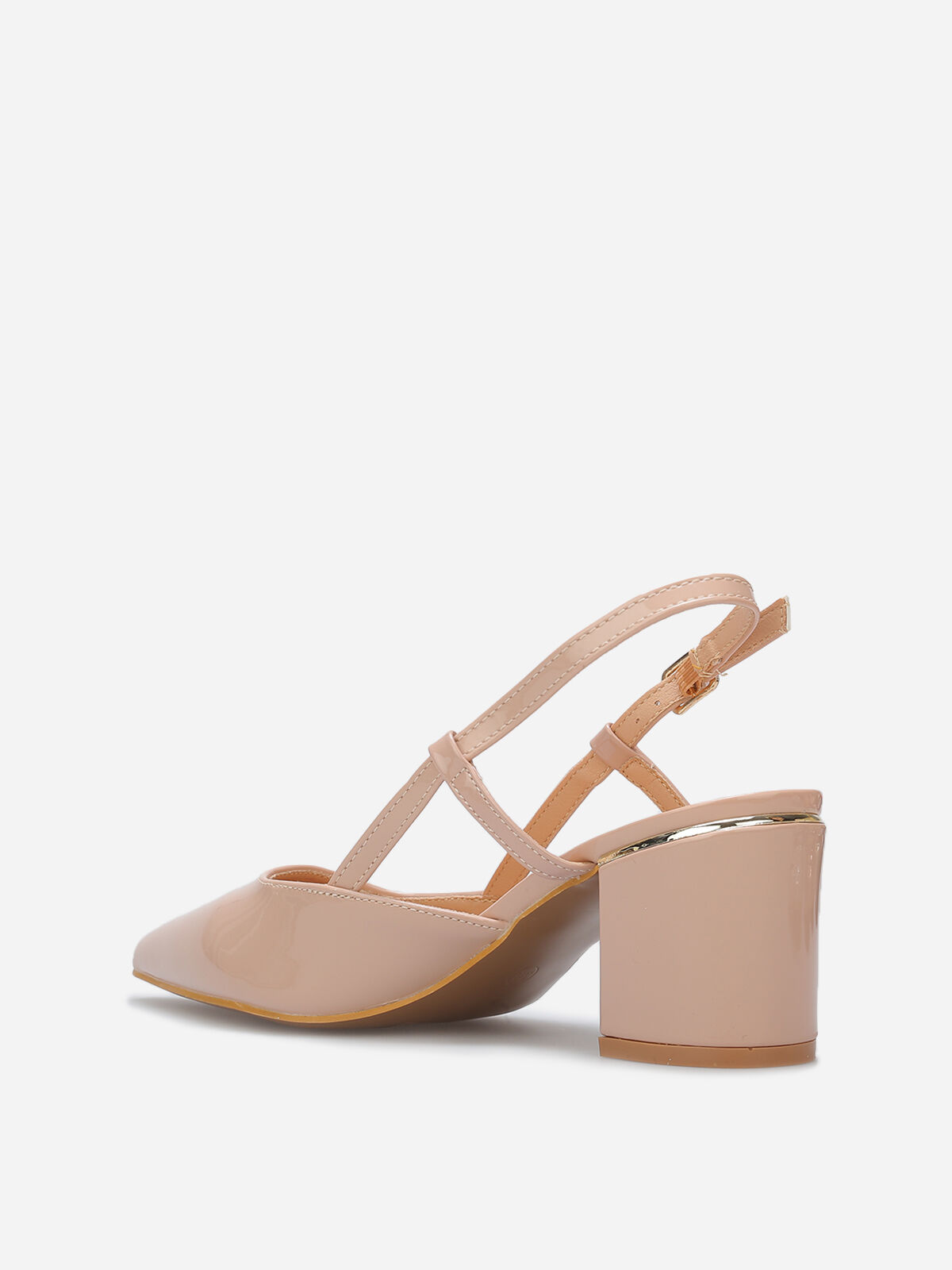 Escarpins slingback vernis à détails dorés- Beige
