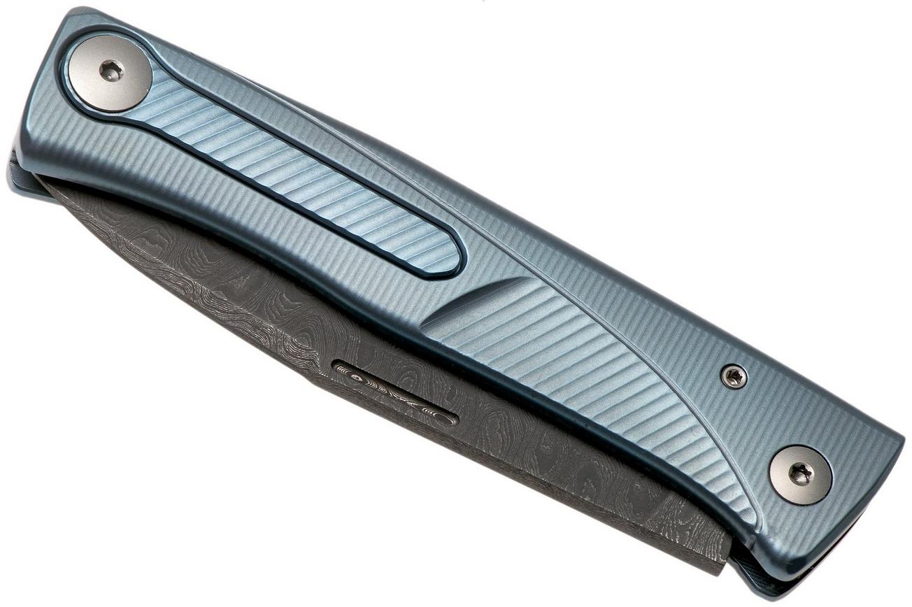 LionSteel Thrill TL-D-BL Damascus, Blue Titanium Integral Slipjoint zakmes