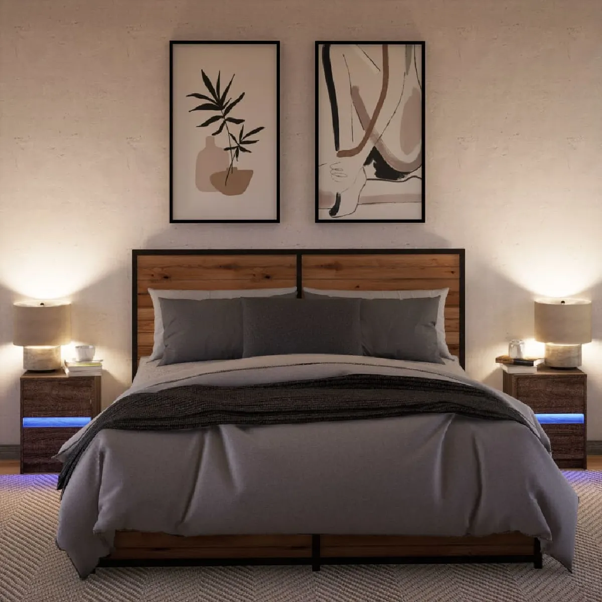 Vidaxl VIDA+ Armoires de chevet LED Chêne marron