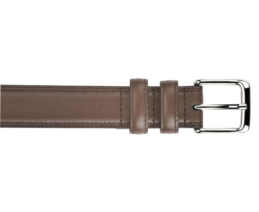 Ceinture cuir homme Châtaigne avec boucle argent - BRIXTON SILVER