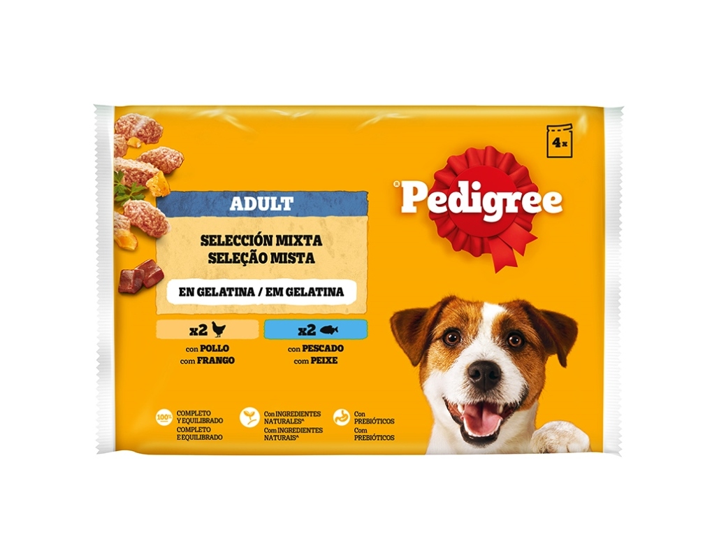 COMIDA HÚMIDA CÃO PEDIGREE GELATINA FRANGO/PEIXE 4X100G