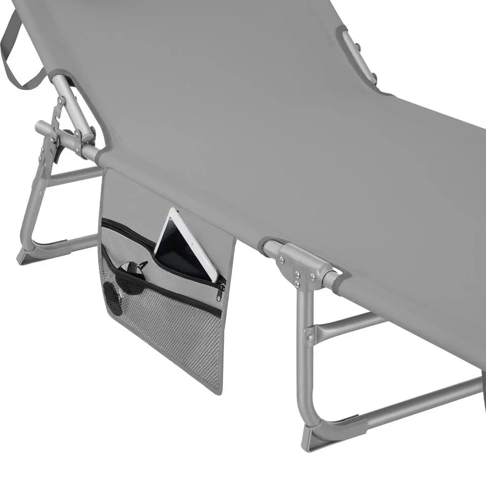 tectake Ligbed Chloé 4-niveaus, hoofdkussen en tas, Grijs