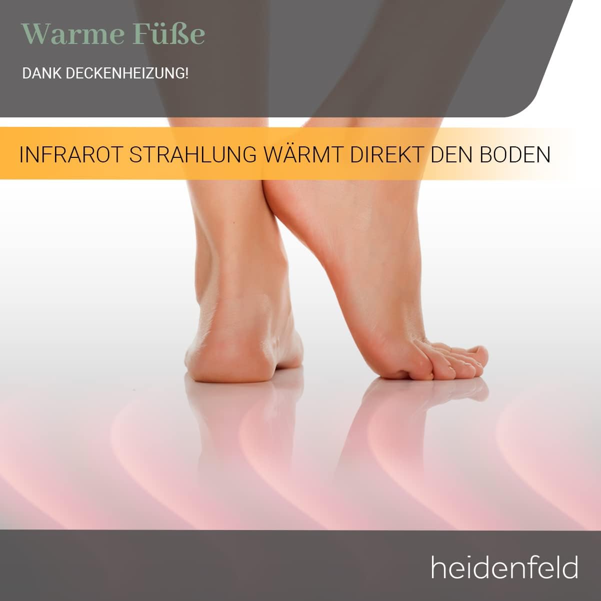 Heidenfeld Infrarotheizung HF-HP500 mit Licht |    - LED Rahmen - Infrarot Deckenheizung mit Thermostat - Deutsche Qualitätsmarke - Fernbedienung (800 Watt Wechselbar)