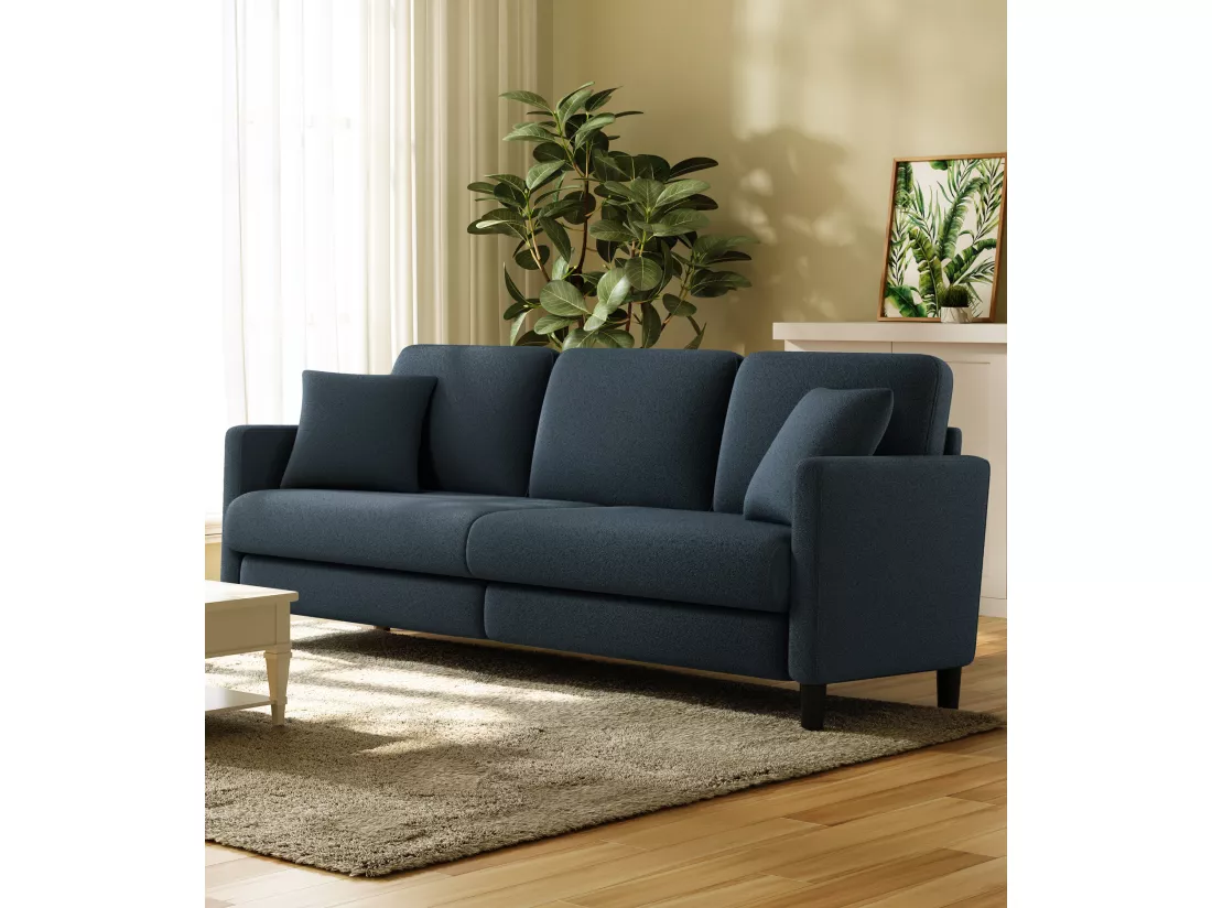 Canapé 3 Places en Velours Teddy,Grand Canapé Droit Confort en Bois Massif,Loveseat avec Accoudoirs,210 x 79 x 89 cm,Bleu-Gris