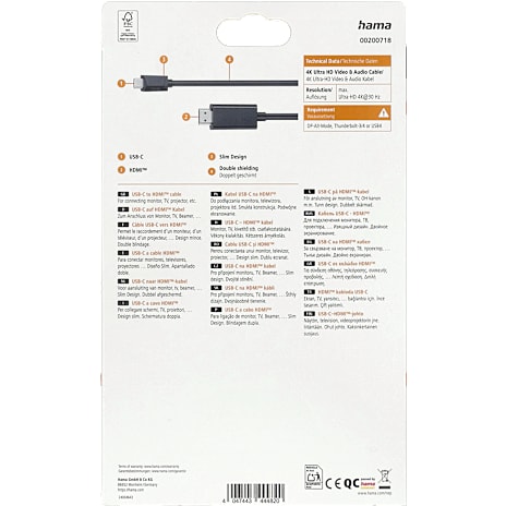 Hama Monitor Cable USB-C - HDMI 4K 1,5 meter