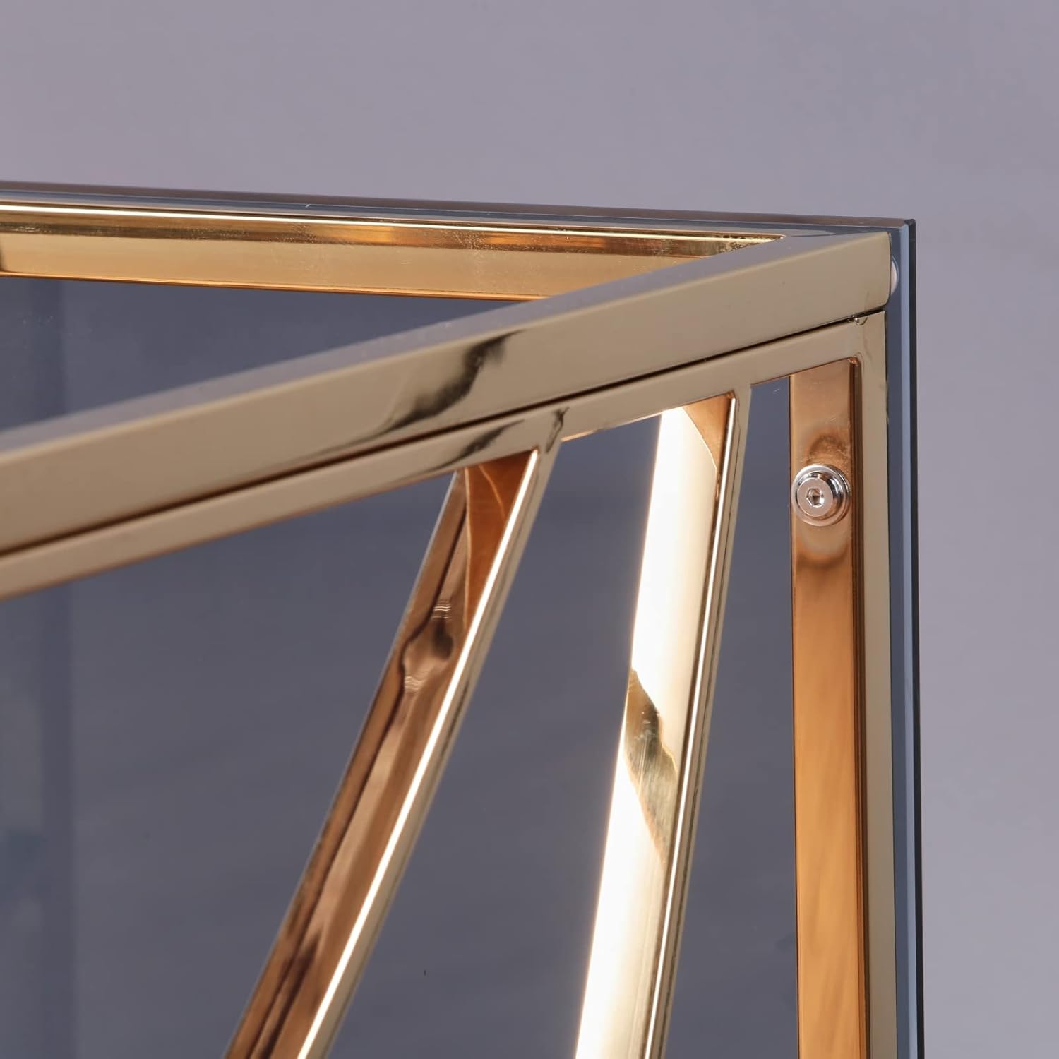 Beistelltische Couchtisch Sofatisch für Wohnzimmer, Schlafzimmer Küche Café und Bar, moderner Kaffeetisch mit Edelstahl Gestell und transparentem Hartglas (golden Grauer Glas)