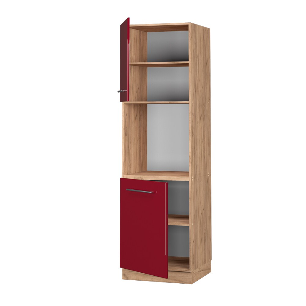 Vicco Herdumbauschrank Küchenschrank Küchenmöbel Fame-Line Eiche Bordeaux Rot 60 cm modern Hochglanz Küche Einbauküche Blende Herdschrank Hochschrank Küchenzeile Drehtür Einlegeboden