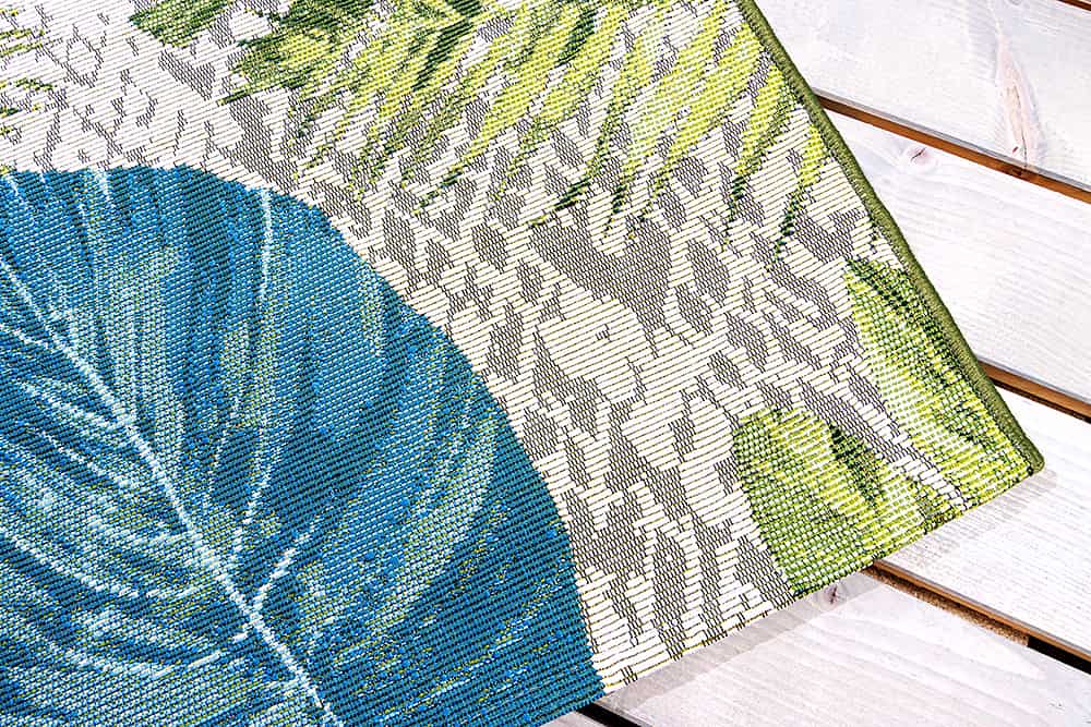 In- und Outdoor Teppich LEAF 235x160cm türkis grün weiß Blätter florales Design wetterfest