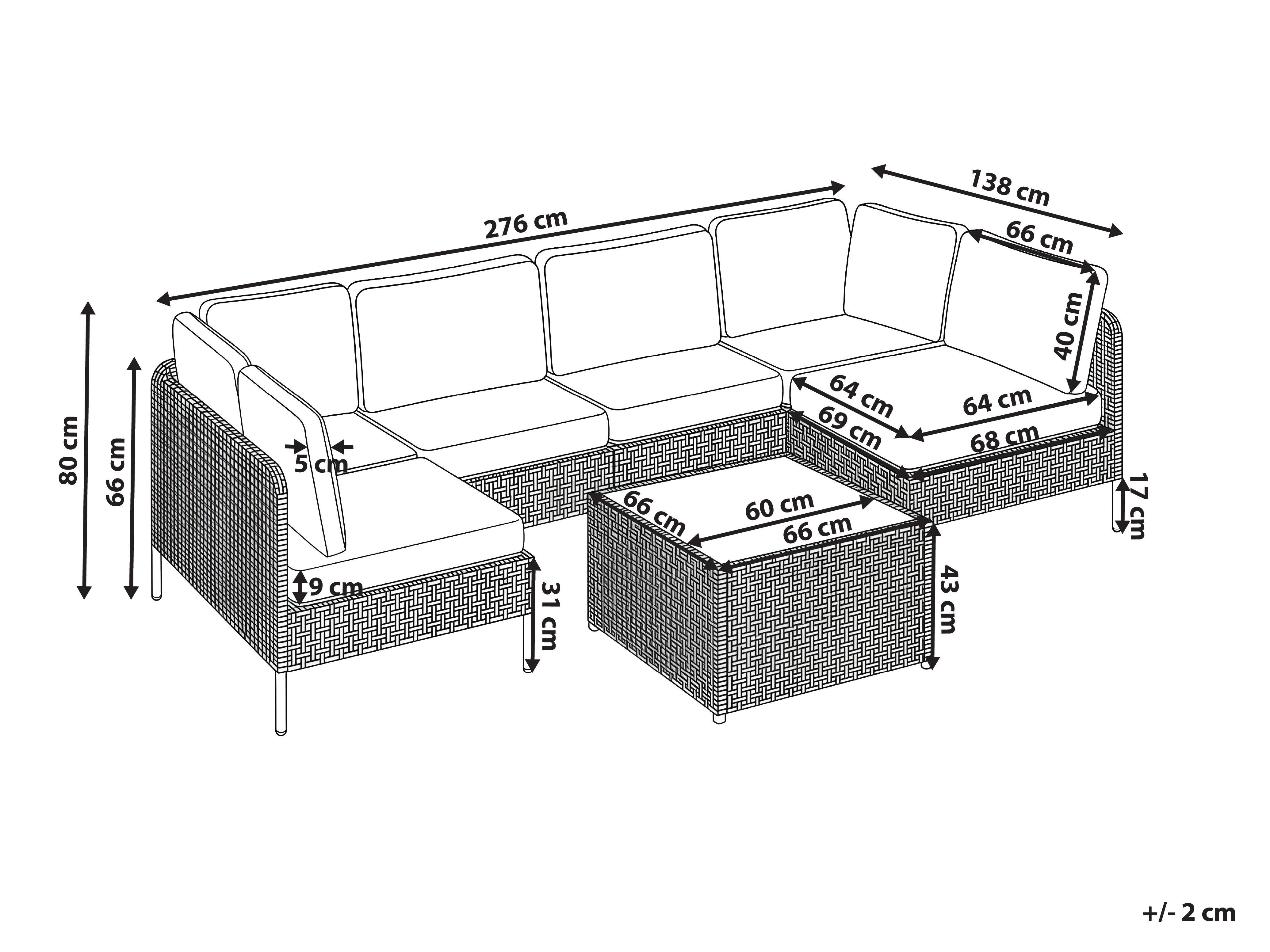 U-vormige tuinbank 6-zits OMEGANA modulair PE rotan Lichtbeige