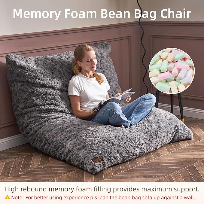 HABUTWAY 3 in 1 Bean Bag Chair, Memory Foam Bean Bag Chair, Convertible Bean Bag Chair with Machine Washable Cover, Giant Bean Bag Chairs for Adult