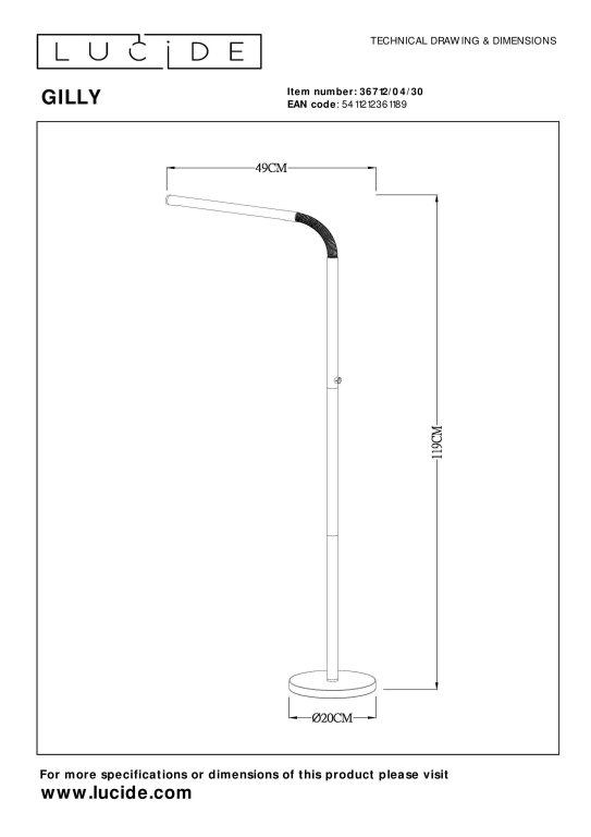 Lucide Gilly vloerlamp LED oplaadbaar wit
