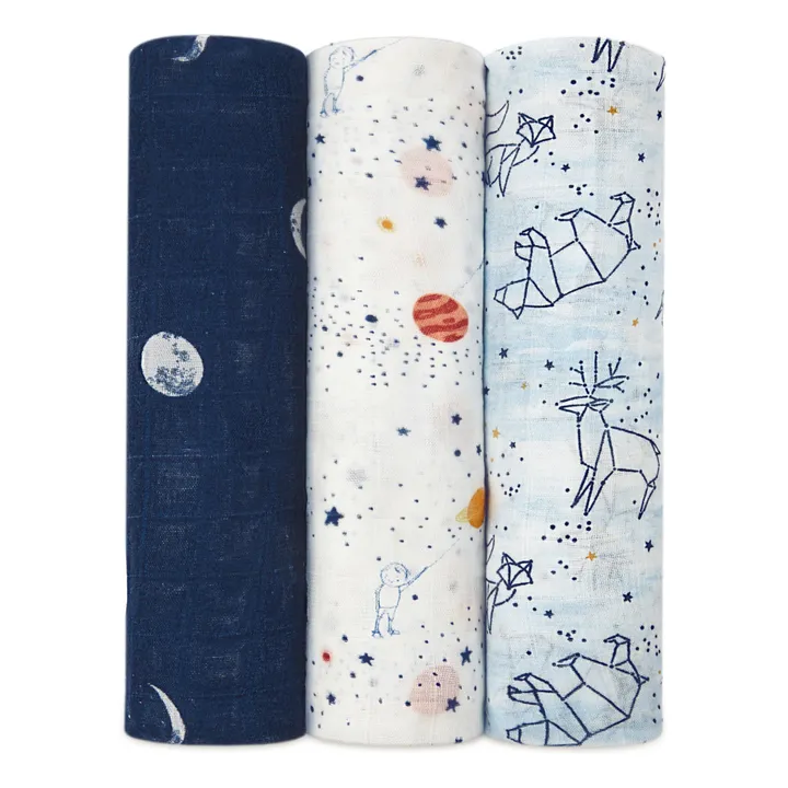 aden + anais Maxi-langes Silky Soft Stargaze - Set de 3 | Bleu