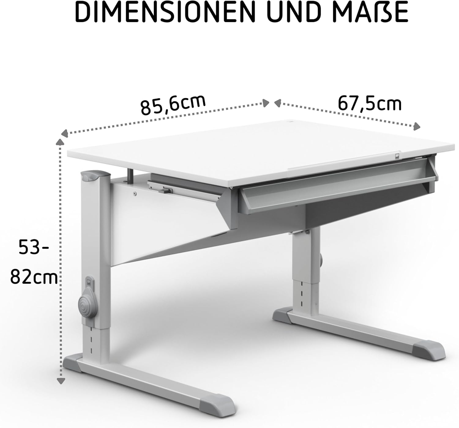 Moll Sprinter CP Kinderschreibtisch höhenverstellbar | mitwachsend, ergonomisch & neigbar für aufrechtes Sitzen | ideal für Schulkinder | Schreibtisch weiß optional mit Schublade | Made in Germany