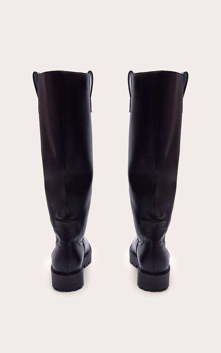 Noir Botte Cavalière Haute À Tige Large En Synthétiquecuir Souple