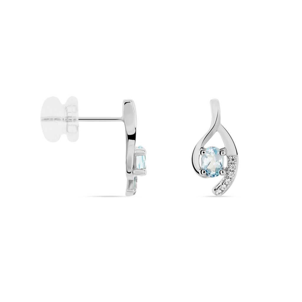 Boucles D'oreilles Sagesse Or Blanc Topaze Oxyde