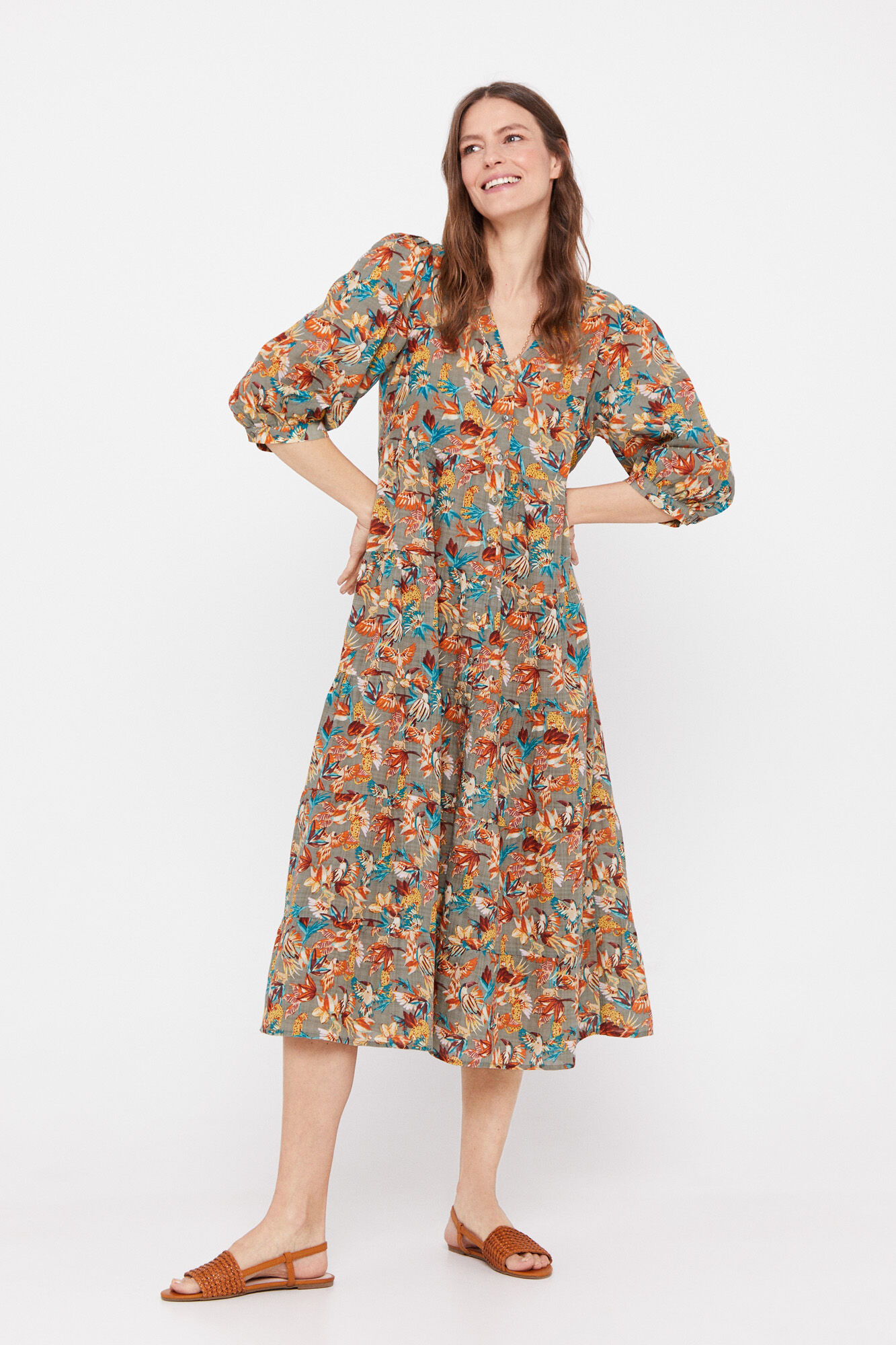 Vestido com estampa floral - Estampa verde