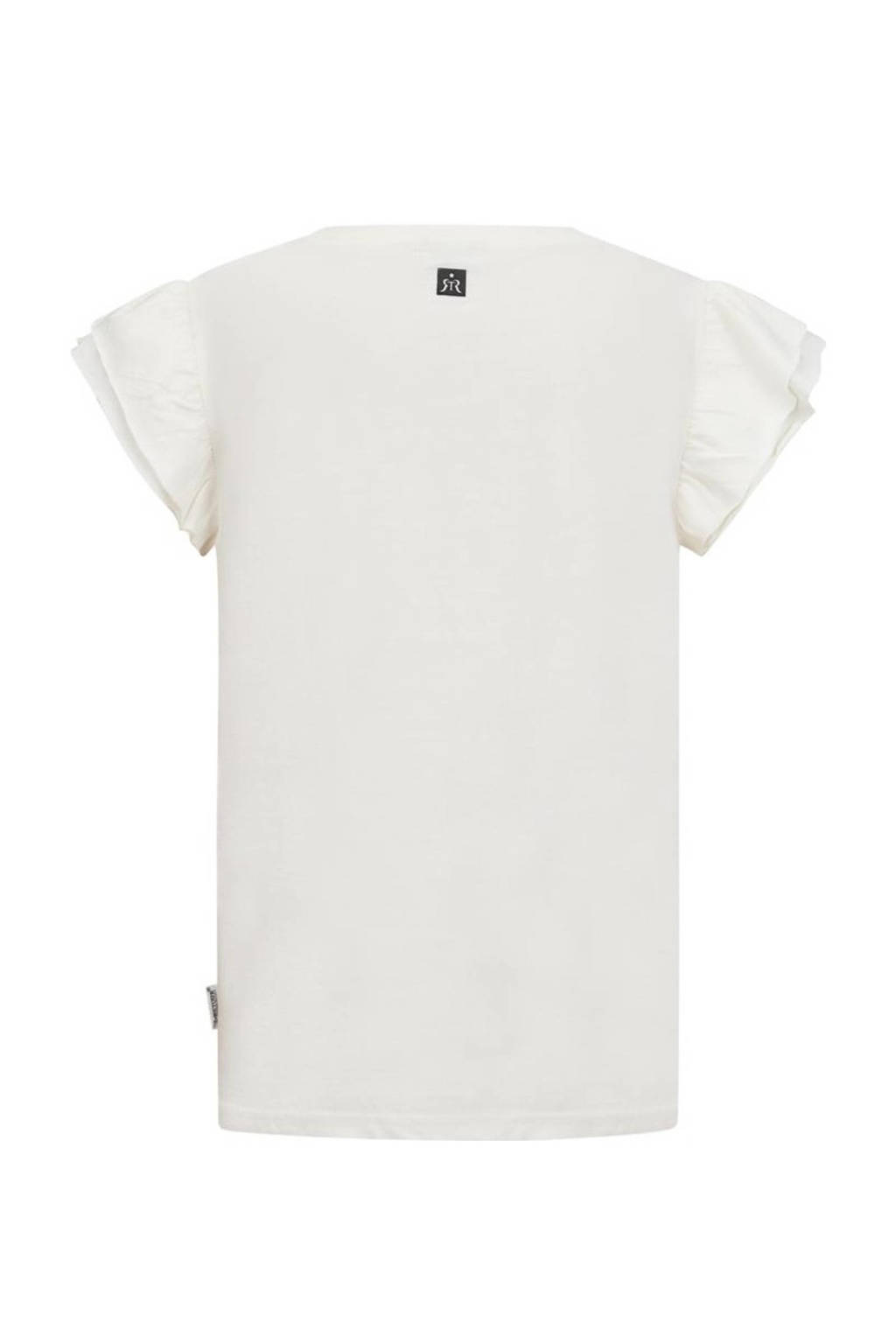 Retour Jeans T-shirt Oda met printopdruk en ruches wit